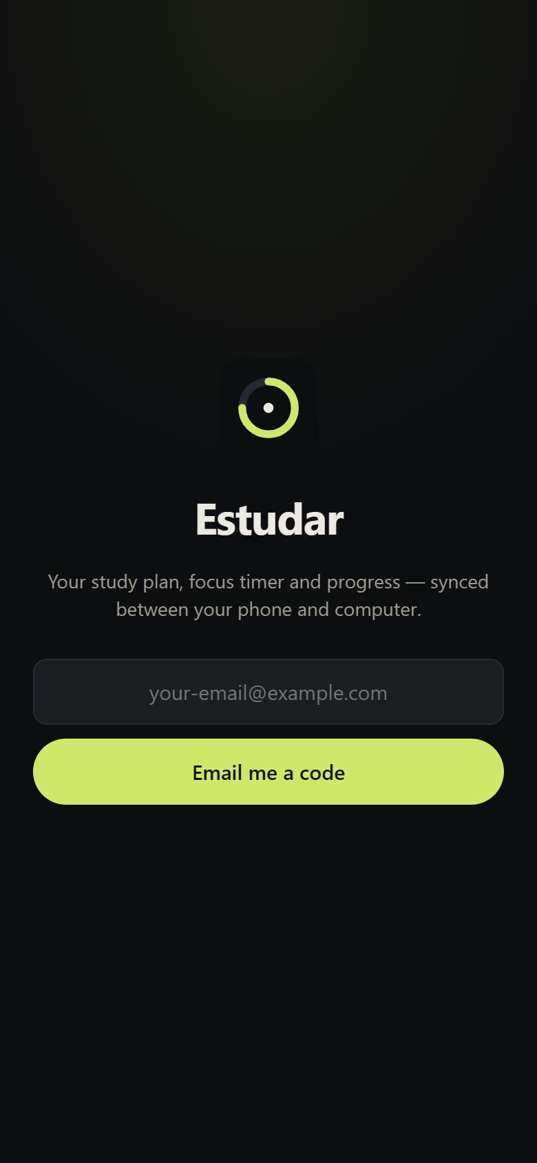 Sign-in screen with a code