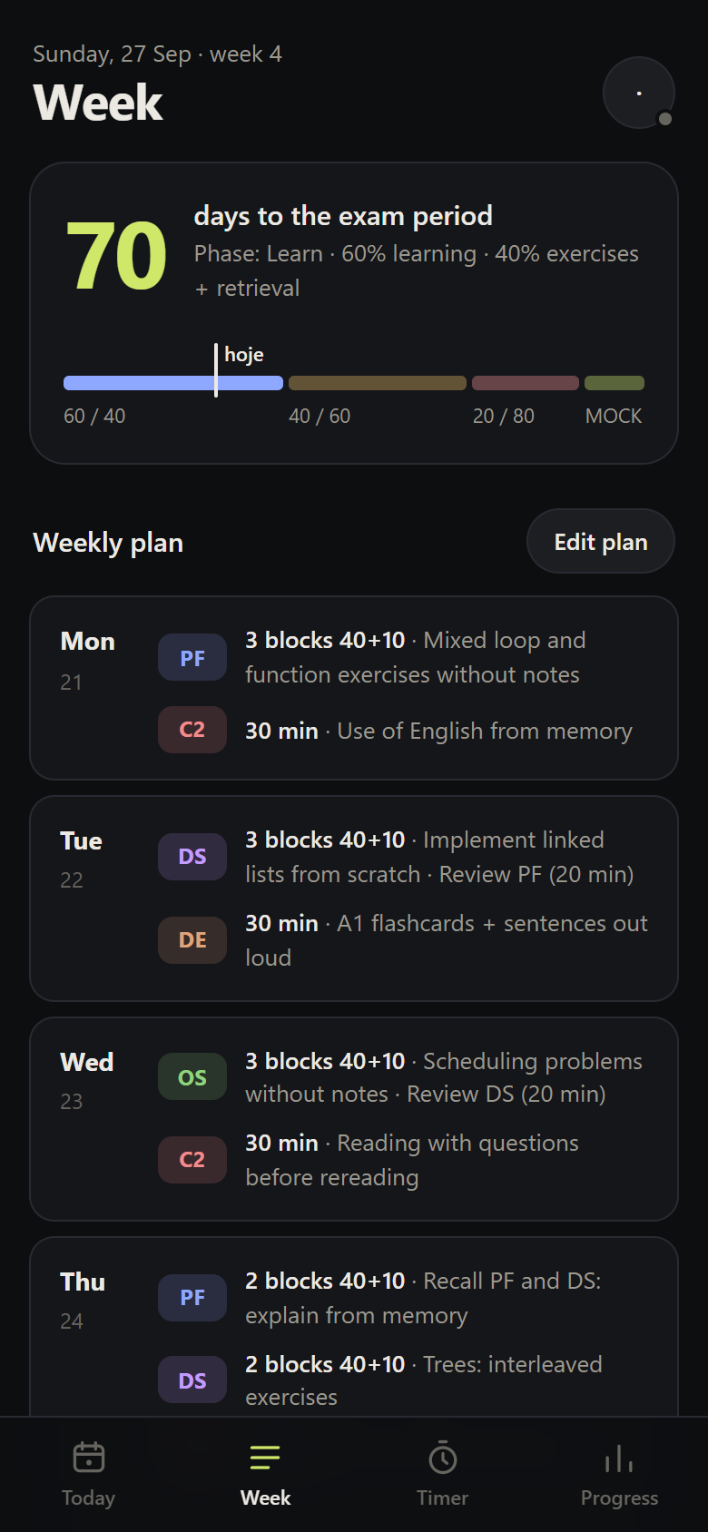 Week tab