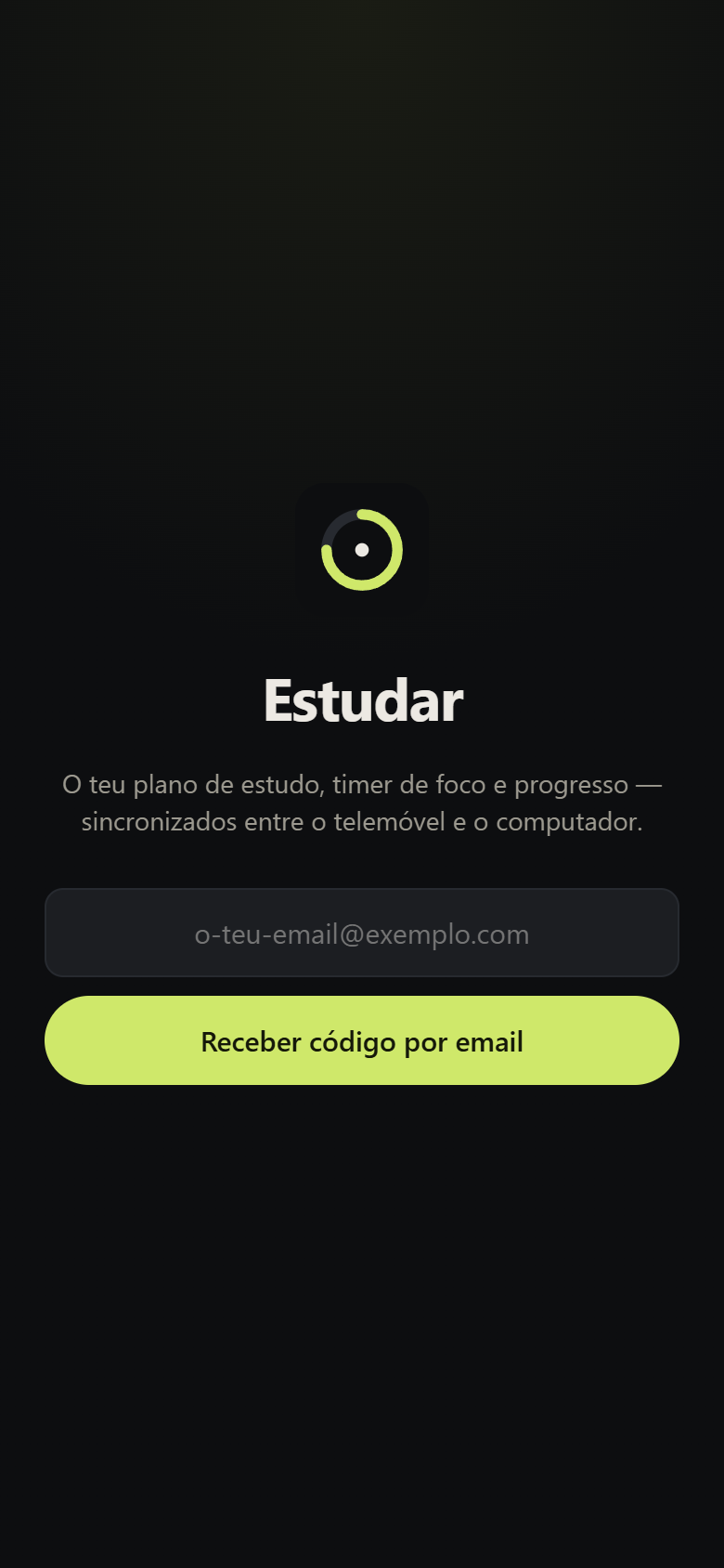 Ecrã de login por código