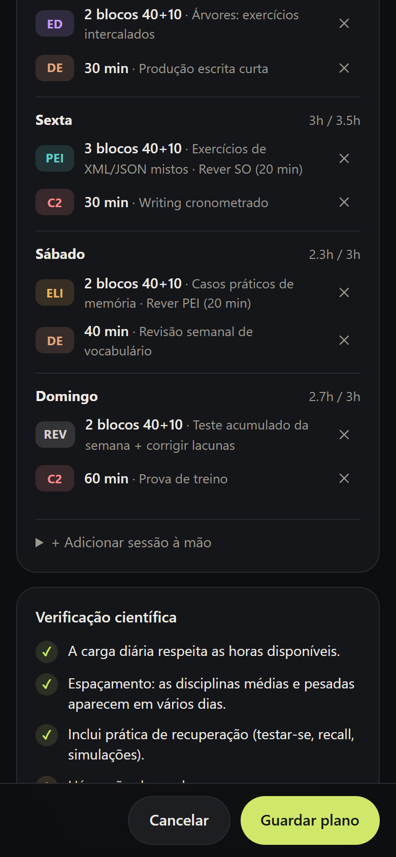 Verificação científica no editor de plano
